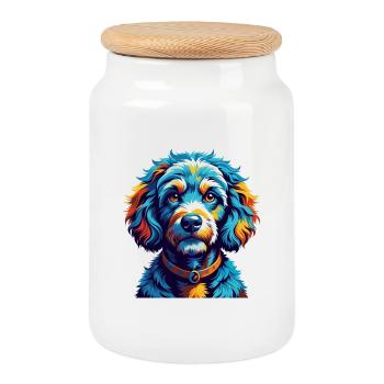 Poodle Dog Breed Colorful Cartoon Kawaii - Cookie Jar with Wooden Lid - white - Front