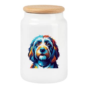 Petit Basset Griffon Vendéen Hunderasse Karikatur - Keksdose mit Holzdeckel - Weiß - Vorne