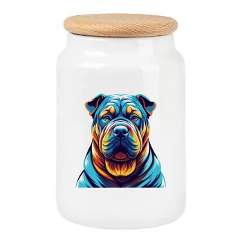 Shar Pei Hunderasse Bunte Karikatur Kawaii - Keksdose mit Holzdeckel - Weiß - Vorne