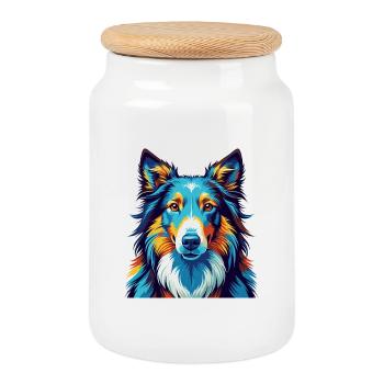 Rough Collie Dog Breed Colorful Cartoon Kawaii - Cookie Jar with Wooden Lid - white - Front
