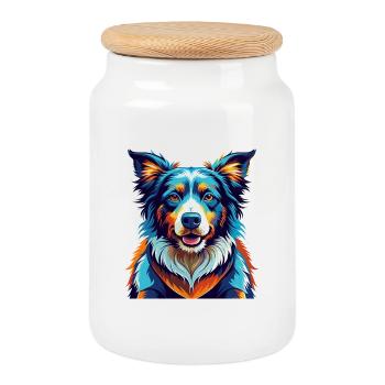 Chien de berger picard, race, dessin animé coloré, kawaii - Boîte à biscuits avec couvercle en bois - blanc - Devant