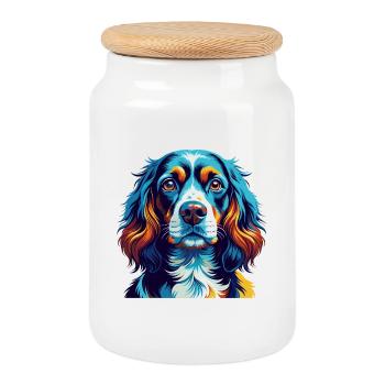 Epagneul Chien Race Coloré Dessin Animé Kawaii - Boîte à biscuits avec couvercle en bois - blanc - Devant