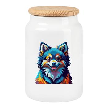 Toy German Spitz Dog Breed Colorful Cartoon Kawaii - Cookie Jar with Wooden Lid - white - Front
