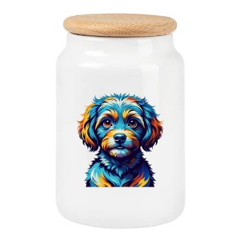 Toy Poodle Dog Breed Colorful Cartoon Kawaii - Cookie Jar with Wooden Lid - white - Front