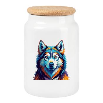 Siberian Husky Hunderasse Bunte Karikatur Kawaii - Keksdose mit Holzdeckel - Weiß - Vorne