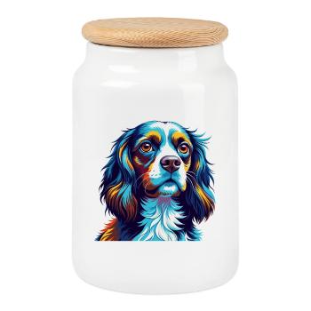 Saint Usuge Epagneul Chien Race Dessin Animé Kawaii - Boîte à biscuits avec couvercle en bois - blanc - Devant
