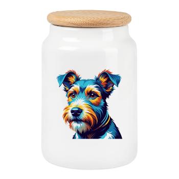 Fil Fox Terrier Chien Race Coloré Dessin Animé Kawaii - Boîte à biscuits avec couvercle en bois - blanc - Devant