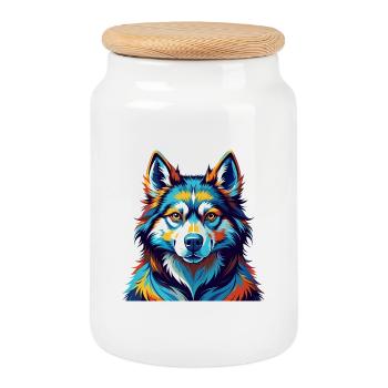 Seppala Sibérien Traîneau Chien Race Dessin Animé Kawaii - Boîte à biscuits avec couvercle en bois - blanc - Devant