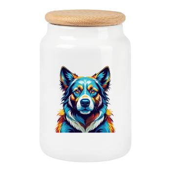 South Russian Ovcharka Dog Breed Cartoon Kawaii - Cookie Jar with Wooden Lid - white - Front
