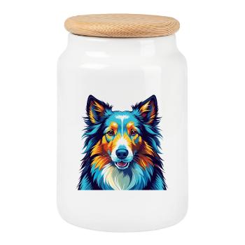 Chien de berger Shetland race Coloré Dessin animé Kawaii - Boîte à biscuits avec couvercle en bois - blanc - Devant