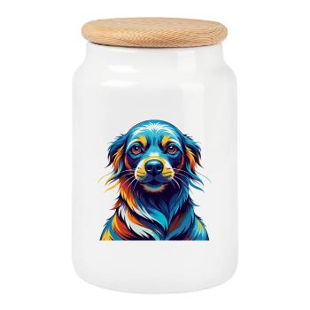 Seskar phoque chien race coloré dessin animé Kawaii - Boîte à biscuits avec couvercle en bois - blanc - Devant