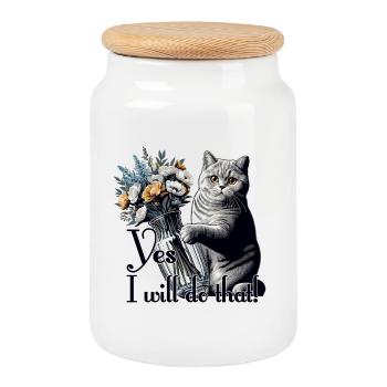 BKH Britisch Kurzhaar Katze Vase umkippen Geschenk - Keksdose mit Holzdeckel - Weiß - Vorne