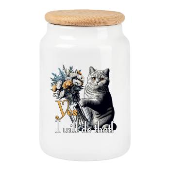 BKH Britisch Kurzhaar Katze Vase umkippen Geschenk - Keksdose mit Holzdeckel - Weiß - Vorne