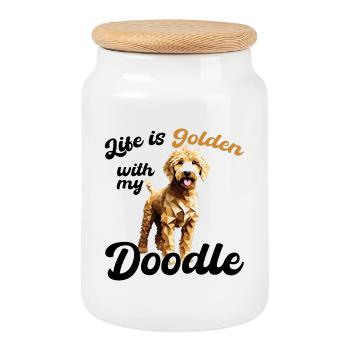Goldendoodle Golden Doodle Leben golden Geschenk - Keksdose mit Holzdeckel - Weiß - Vorne