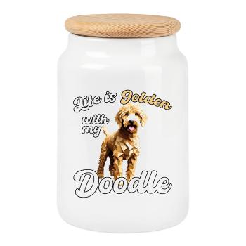 Goldendoodle Golden Doodle Leben golden Geschenk - Keksdose mit Holzdeckel - Weiß - Vorne