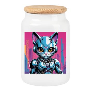 Chaton Robo - Boîte à biscuits avec couvercle en bois - blanc - Devant