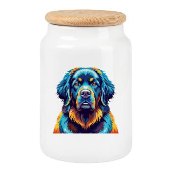 Terre-Neuve Chien Race Coloré Dessin animé Kawaii - Boîte à biscuits avec couvercle en bois - blanc - Devant