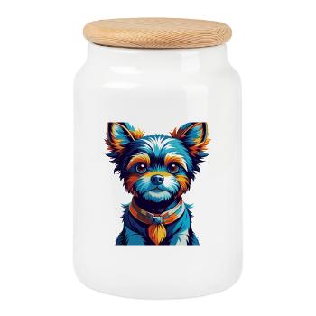 Russian Toy Dog Breed Colorful Cartoon Kawaii - Cookie Jar with Wooden Lid - white - Front