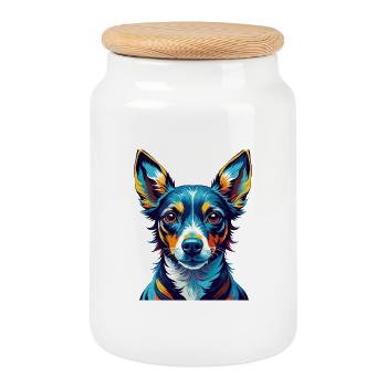 Toy Fox Terrier Dog Breed Colorful Cartoon Kawaii - Cookie Jar with Wooden Lid - white - Front