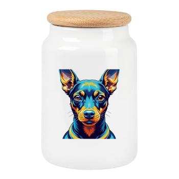 Toy Manchester Terrier Dog Breed Cartoon Kawaii - Cookie Jar with Wooden Lid - white - Front