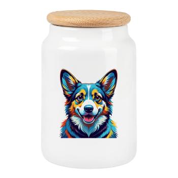 Pembroke Welsh Corgi Dog Breed Cartoon Kawaii - Cookie Jar with Wooden Lid - white - Front