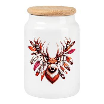 American Indian Deer American Red Indians - Cookie Jar with Wooden Lid - white - Front