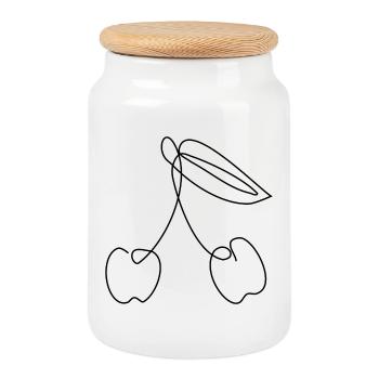 DESSIN AU TRAIT CERISE CERISE FRUITS D’ÉTÉ - Boîte à biscuits avec couvercle en bois - blanc - Devant