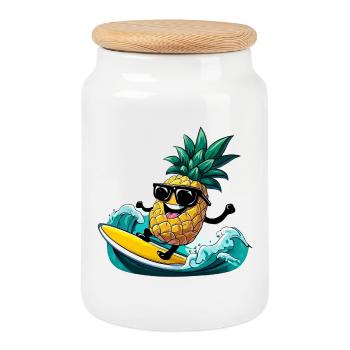 Ananas-Surfen mit Sonnenbrille am Meer - Keksdose mit Holzdeckel - Weiß - Vorne