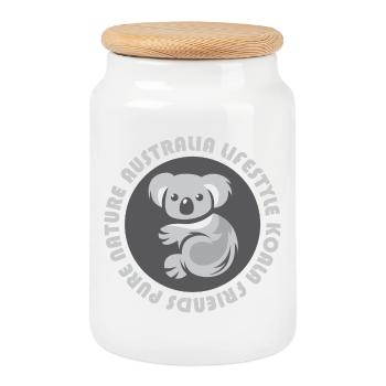 Australia Koala Emblem Bear Comic Cartoon Icon - Cookie Jar with Wooden Lid - white - Front