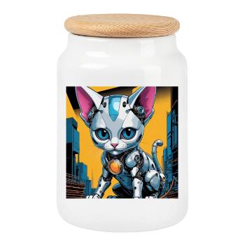 Chaton Robo - Boîte à biscuits avec couvercle en bois - blanc - Devant