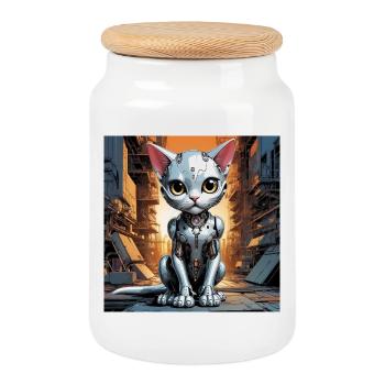 Chaton Robo - Boîte à biscuits avec couvercle en bois - blanc - Devant