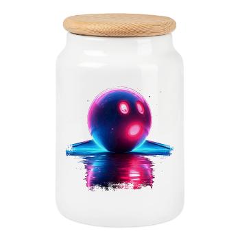 Bowling Retrowave - Cookie Jar with Wooden Lid - white - Front