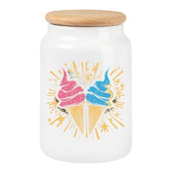 Eiscreme Cartoon Look - Keksdose mit Holzdeckel - Weiß - Vorne