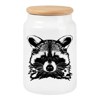 raton laveur / raton laveur / tête - Boîte à biscuits avec couvercle en bois - blanc - Devant