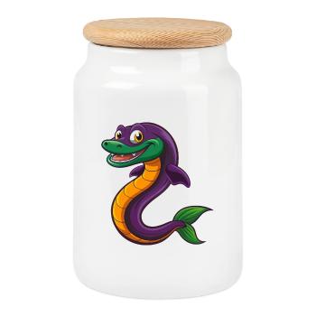 Anguille drôle Kawaii Dessin animé Personnage Clipart - Boîte à biscuits avec couvercle en bois - blanc - Devant