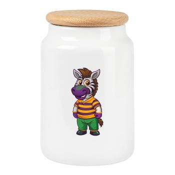 Zebra Lustige Kawaii Cartoon Figur Clipart - Keksdose mit Holzdeckel - Weiß - Vorne