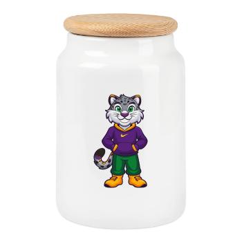Snow Leopard Funny Kawaii Cartoon Character - Cookie Jar with Wooden Lid - white - Front