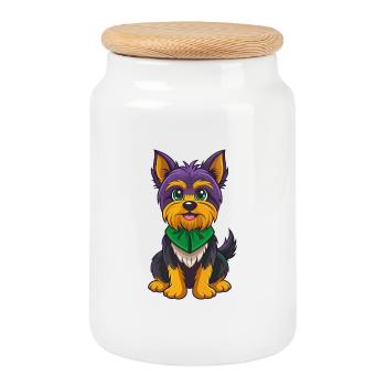 Yorkshire Terrier Chien Kawaii Personnage de dessin animé - Boîte à biscuits avec couvercle en bois - blanc - Devant