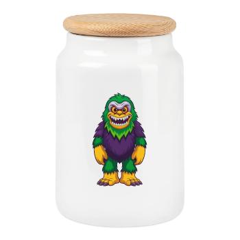 Yeti Lustige Kawaii Cartoon Figur Clipart - Keksdose mit Holzdeckel - Weiß - Vorne