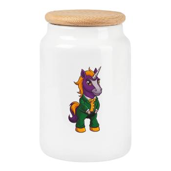 Unicorn Funny Kawaii Cartoon Character Clipart - Cookie Jar with Wooden Lid - white - Front