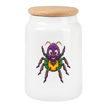araignée drôle kawaii dessin animé personnage clipart - Boîte à biscuits avec couvercle en bois - blanc - Devant
