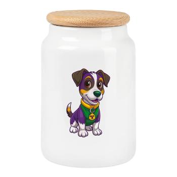 Jack Russell Terrier Hund Kawaii Zeichentrickfigur - Keksdose mit Holzdeckel - Weiß - Vorne