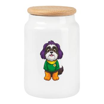 Shih Tzu Hund Lustige Kawaii Zeichentrickfigur - Keksdose mit Holzdeckel - Weiß - Vorne
