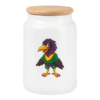 corbeau drôle Kawaii personnage de dessin animé Clipart - Boîte à biscuits avec couvercle en bois - blanc - Devant