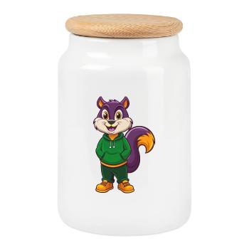 Squirrel Funny Kawaii Cartoon Character Clipart - Cookie Jar with Wooden Lid - white - Front