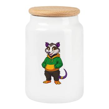 Possum Funny Kawaii Cartoon Character Clipart - Cookie Jar with Wooden Lid - white - Front