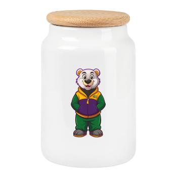 Polar Bear Funny Kawaii Cartoon Character Clipart - Cookie Jar with Wooden Lid - white - Front