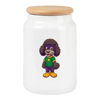 Poodle Dog Funny Kawaii Cartoon Character Clipart - Cookie Jar with Wooden Lid - white - Front