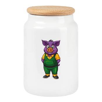 cochon drôle kawaii dessin animé personnage clipart - Boîte à biscuits avec couvercle en bois - blanc - Devant