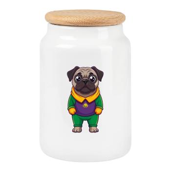 Pug Dog Funny Kawaii Cartoon Character Clipart - Cookie Jar with Wooden Lid - white - Front